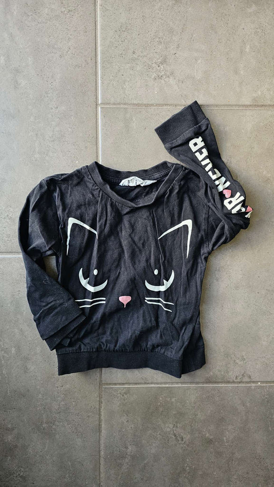 H&M Black Cat Face Long-Sleeve 100% Cotton (2–4 Years), Kids 3T