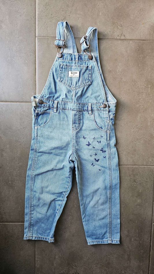 OshKosh Light Denim Butterfly Overalls 100% Cotton (Size 3), Kids 3T