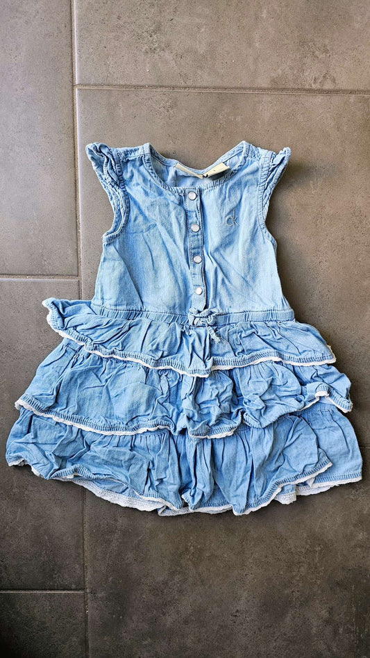 Calvin Klein Jeans Light Denim Ruffle Dress 100% Cotton (Size 3), Kids 3T