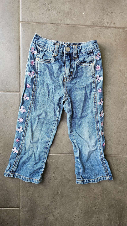 Kloz for Kids Butterfly Embroidered Jeans 100% Cotton (Size 3), Kids 3T