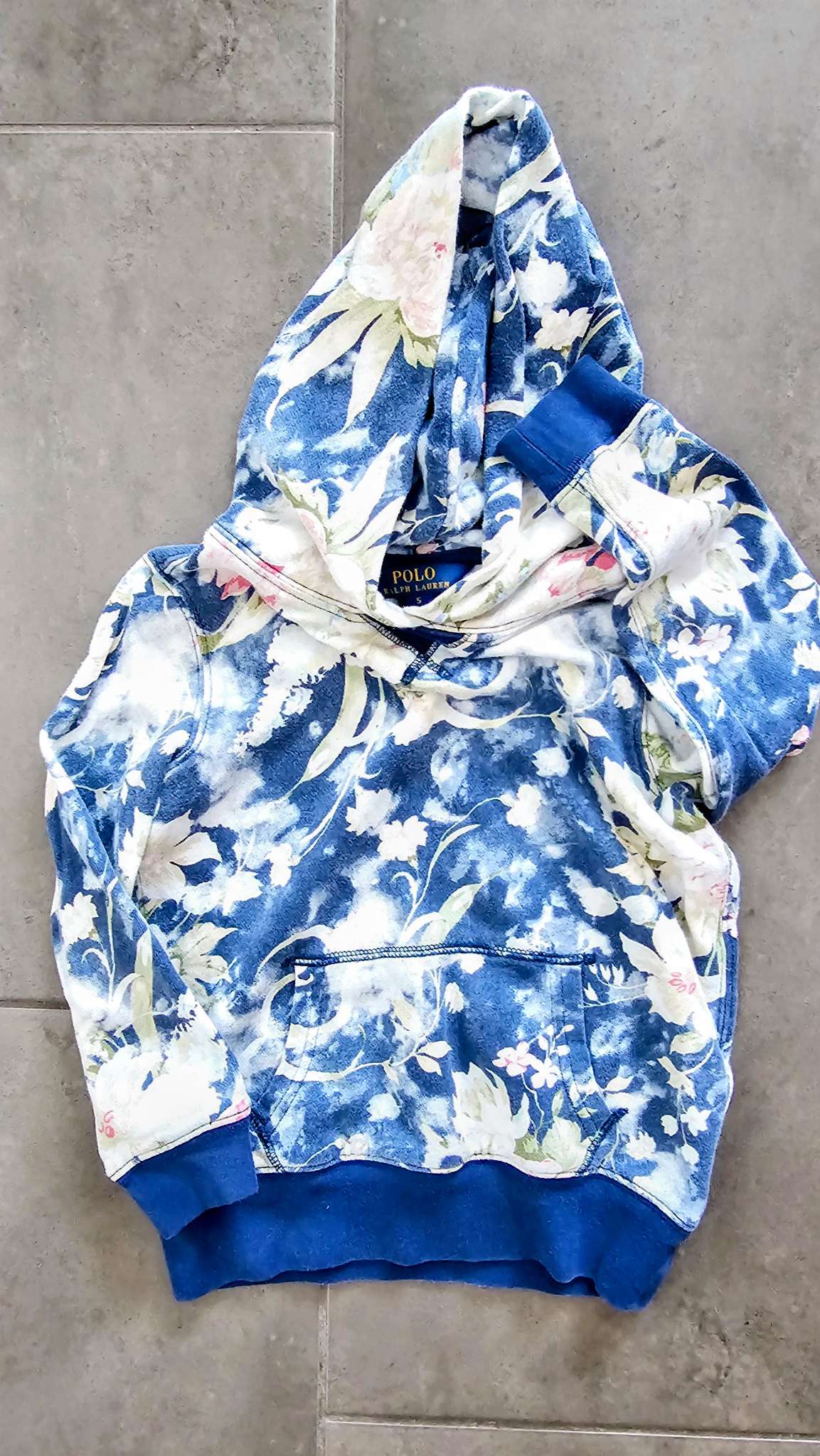 Polo Ralph Lauren Girls Blue Floral Hoodie - size 5, Kids 5/5T