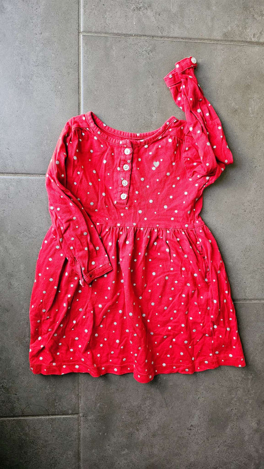 Carter’s Red Daisy Long-Sleeve Dress 100% Cotton (Size 3), Kids 3T