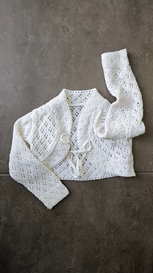 Jomar White Open-Knit Tie Cardigan (Size 3), Kids 3T