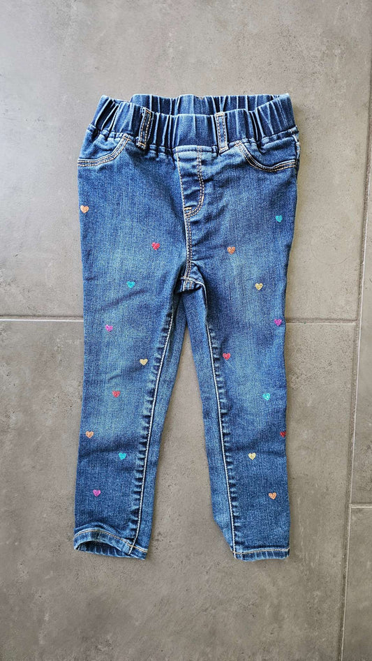 Gap Heart Embroidered Jeans 92% Cotton (Size 3), Kids 3T