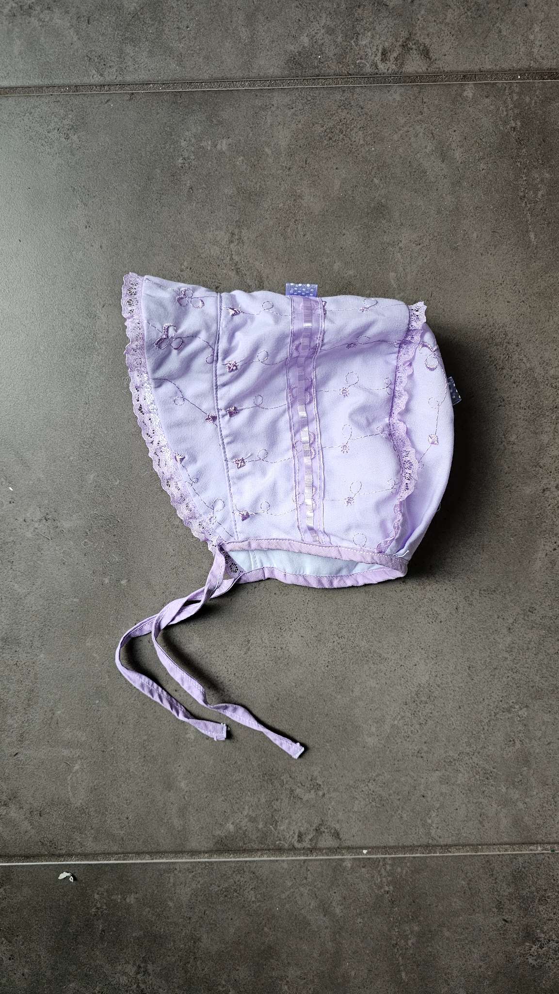 Lilac Embroidered Tie Bonnet (6–18 Months), Kids 12 Month (9-12M)
