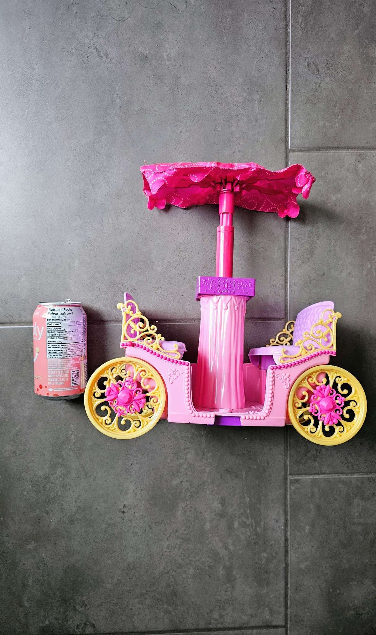 Pink Princess Doll Carriage with Canopy & Yellow Wheels