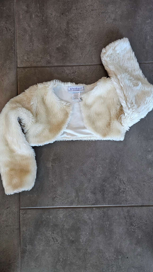 Blueberi Girls White Faux Fur Cropped Cardigan - size 5, Kids 5/5T