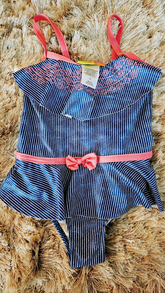 Penelope Mack Girls Striped Ruffle Swimsuit – size 5, Kids 5/5T