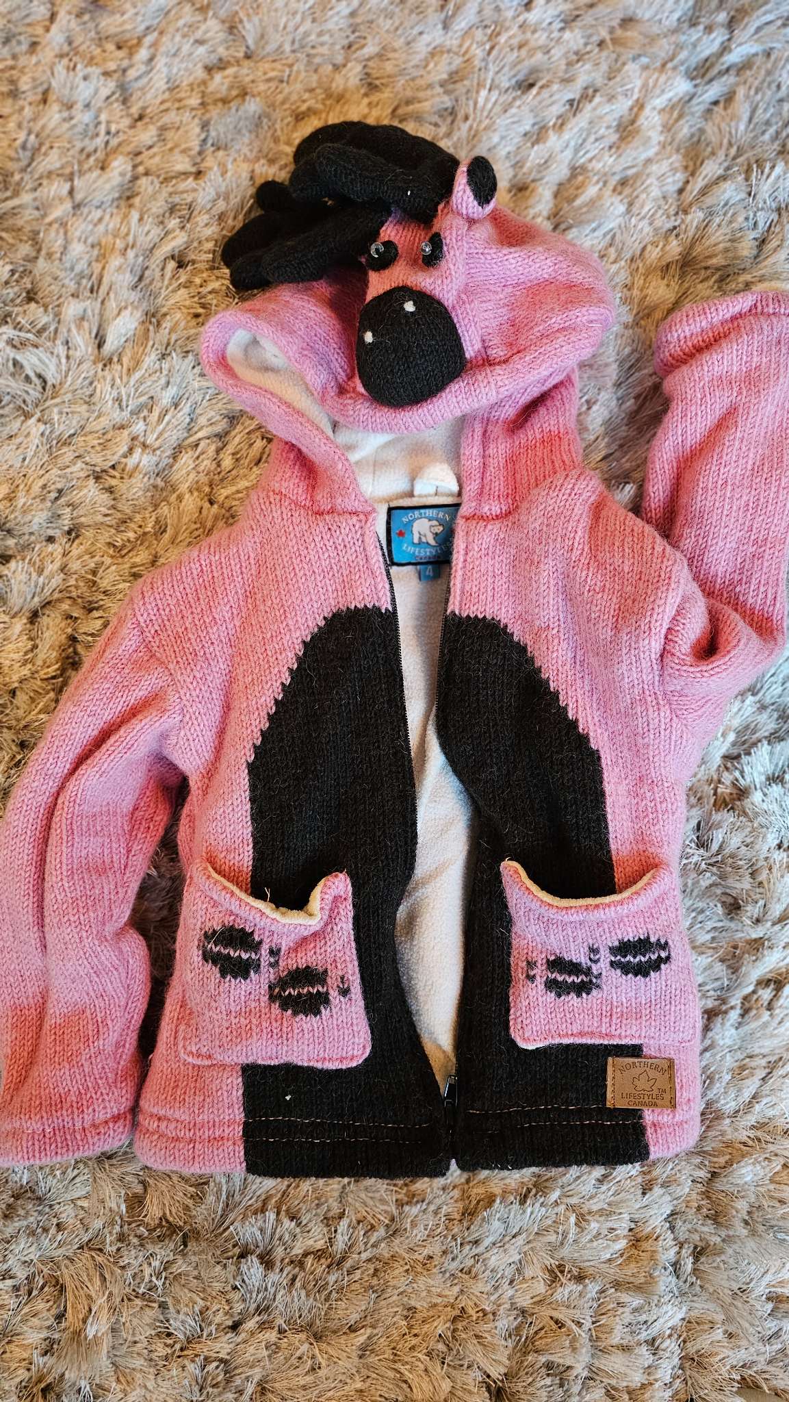Northern Lifestyles Girls Pink Hooded Knit Jacket - size 4, Kids 4/4T