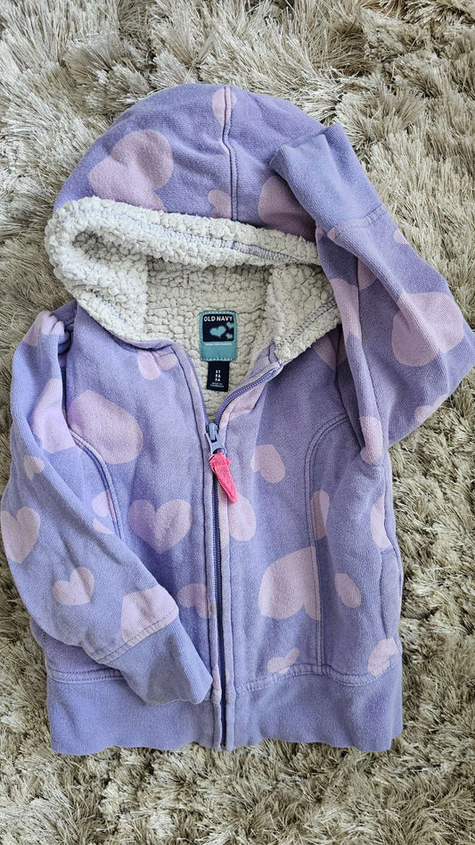 Old Navy Girls Purple Heart Hoodie - size 3