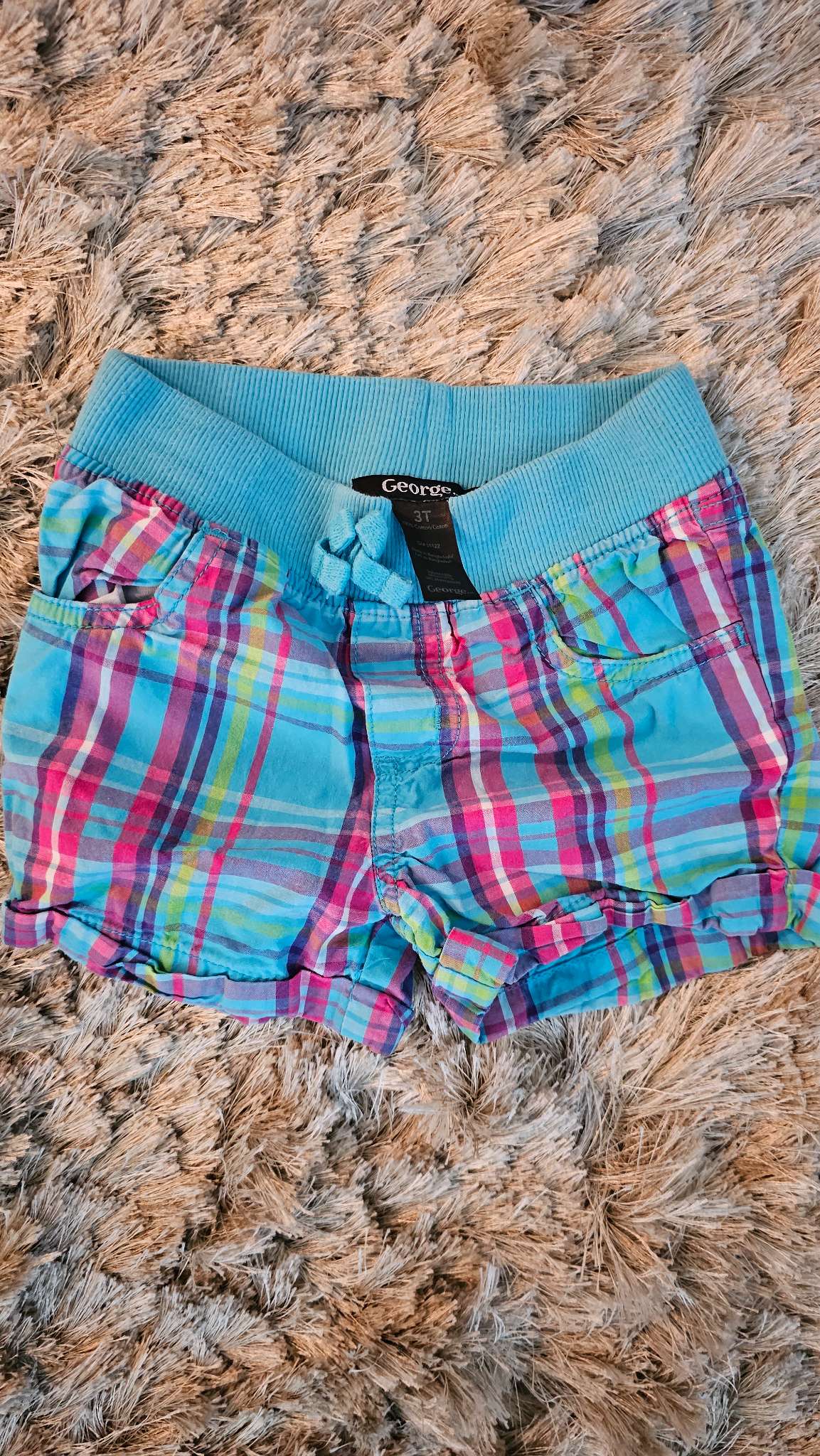 George Girls Plaid Blue Shorts – size 3, Kids 3T