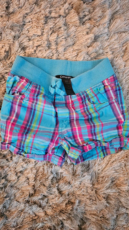 George Girls Plaid Blue Shorts – size 3, Kids 3T