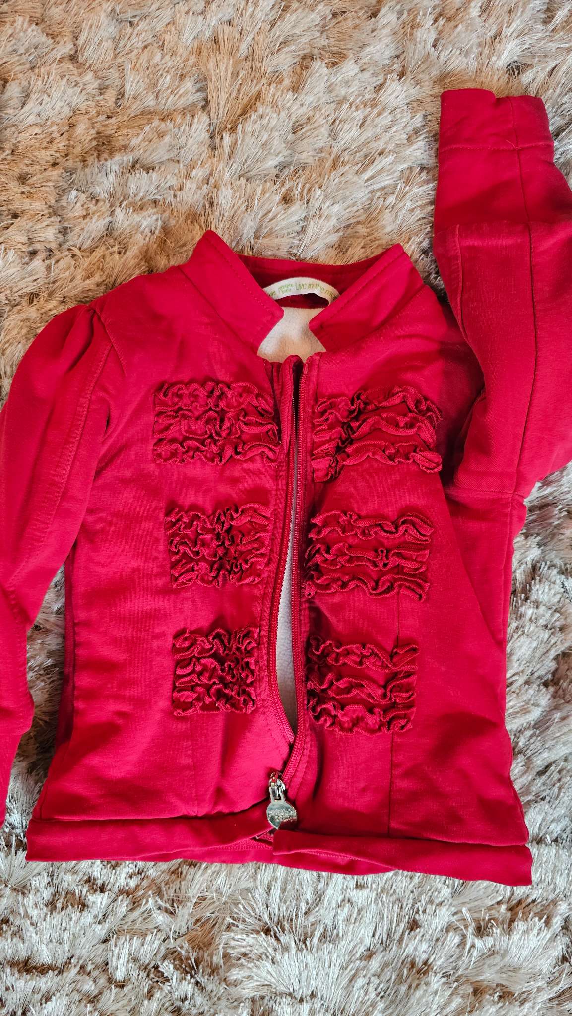 Peekaboo Beans Girls Red Ruffle Zip Jacket - size 3, Kids 3T