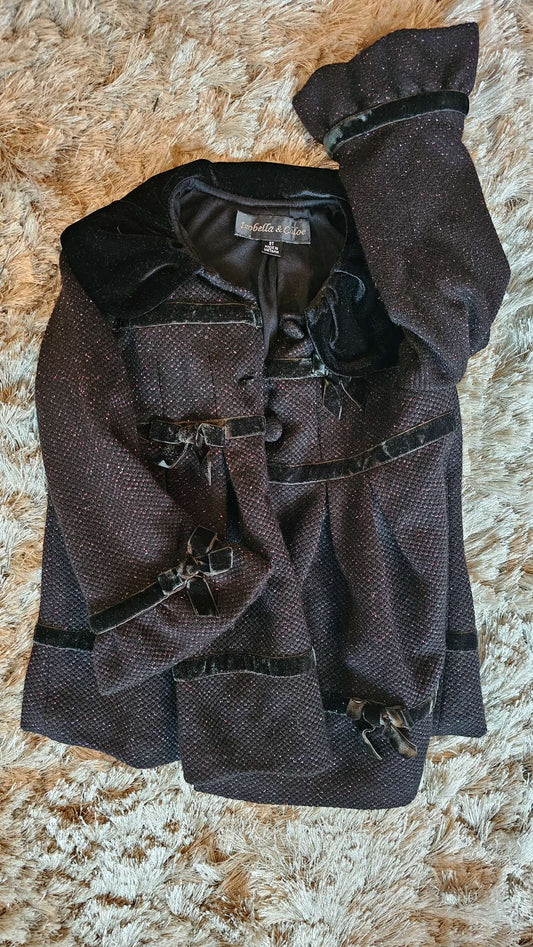 Isobella & Chloe Girls Black Velvet Trim Coat – size 3, Kids 3T