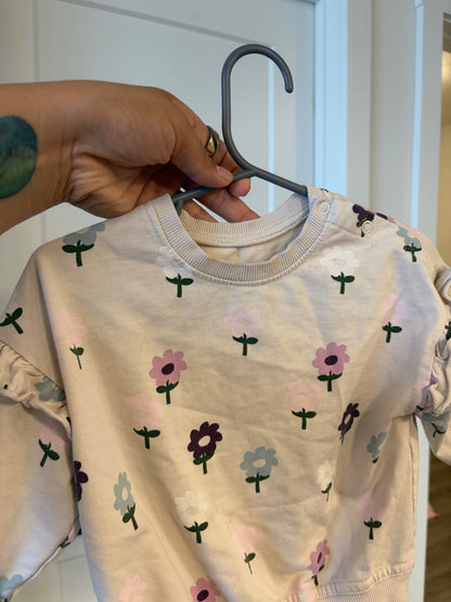 floral crew neck, neutral base, 12-18M , Kids 18 Month (12-18M)