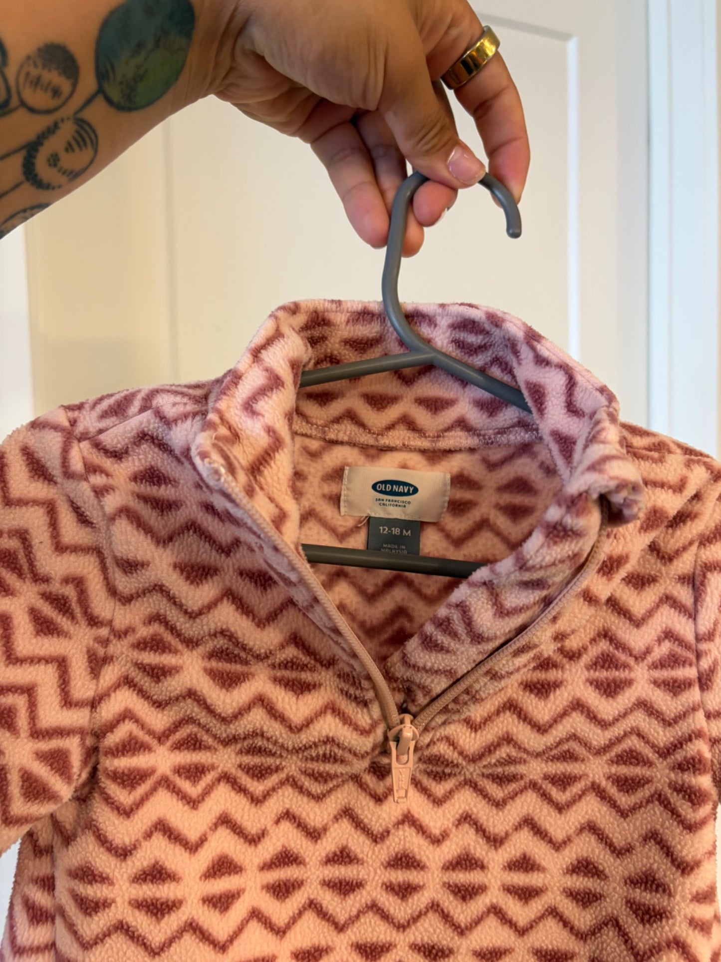Old Navy Chevron print, fleece quarter zip. , Kids 18 Month (12-18M)