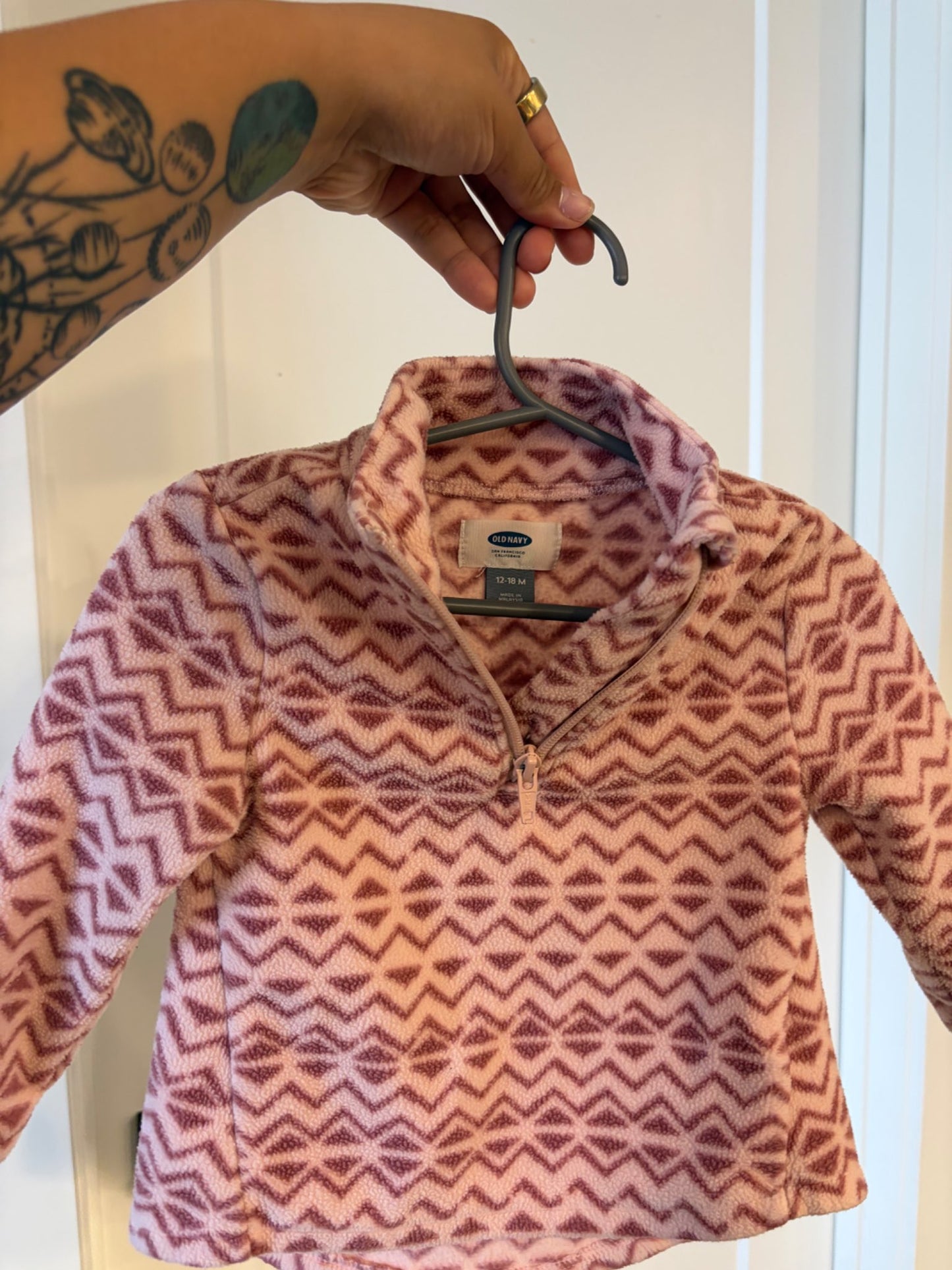 Old Navy Chevron print, fleece quarter zip. , Kids 18 Month (12-18M)