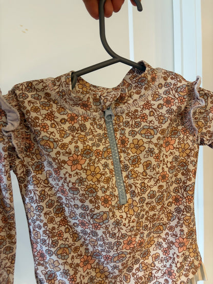 Long sleeve floral swim suit with matching sun hat, 12-18M, Kids 18 Month (12-18M)