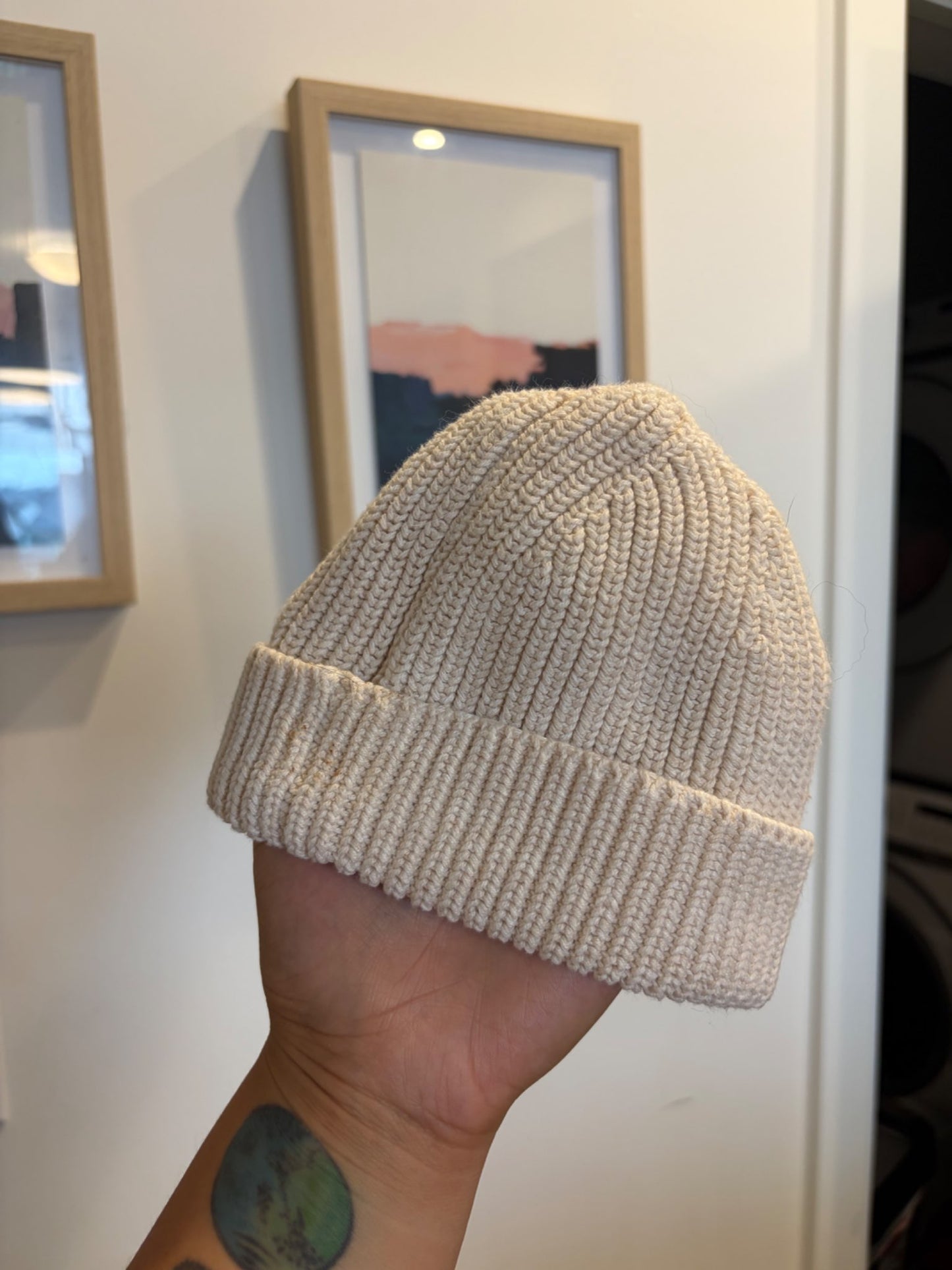 Baby Gap oatmeal infant toque, 6-12 months.