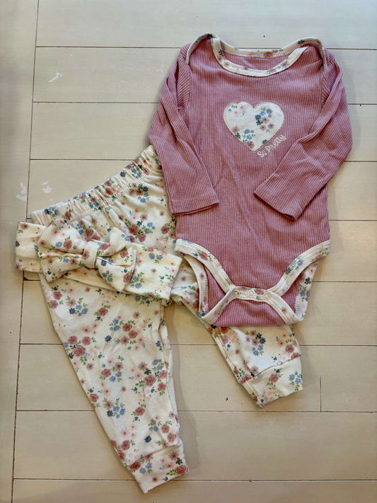 Floral Bodysuit & Pant Outfit, Kids 6 Month (3-6M)