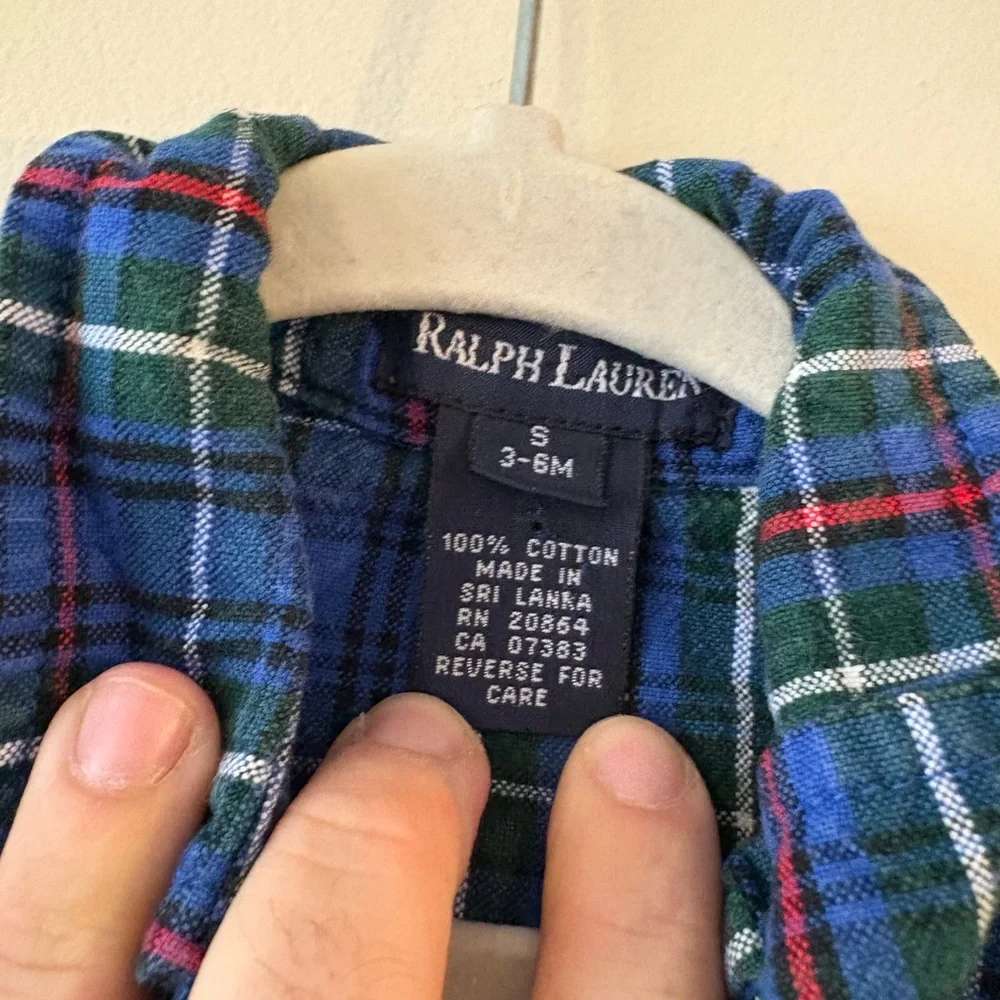 Vintage Ralph Lauren Blue Plaid Baby one piece button Outfit 3-6M 100% cotton, Kids 6 Month (3-6M)