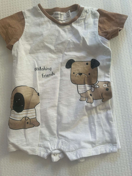 Adorable Baby Romper with Puppy Pattern, Kids 3 Month (0-3M)