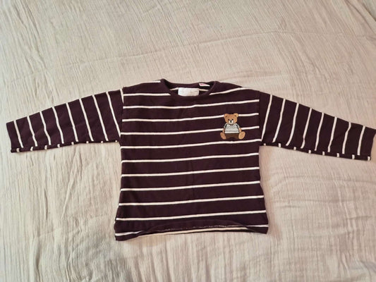 Size 5 (110 cm) - Zara Kids Striped Bear Embroidered Long Sleeve Shirt, Kids 5/5T