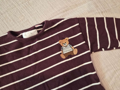 Size 5 (110 cm) - Zara Kids Striped Bear Embroidered Long Sleeve Shirt, Kids 5/5T