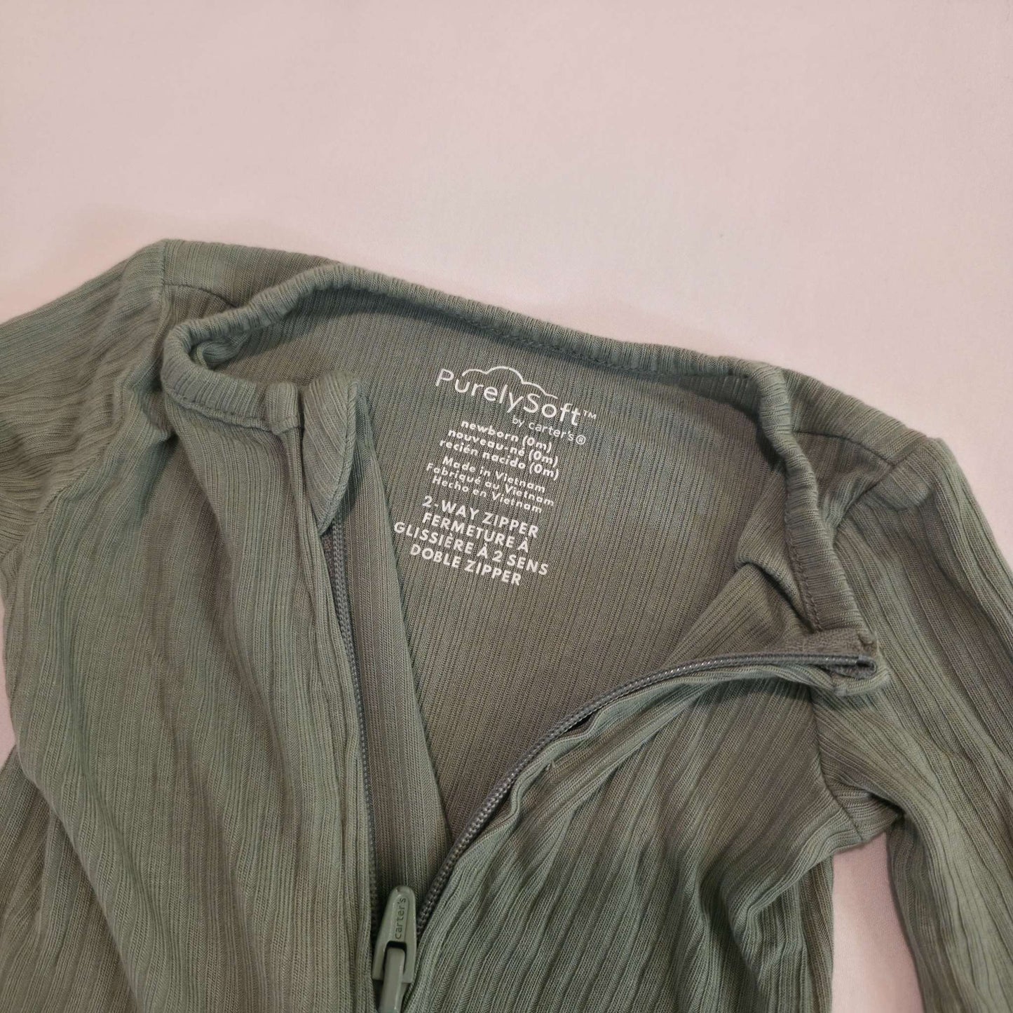 NB ribbed sage Carter's purley soft 2-Way Zip Sleeper and hat, Kids Newborn