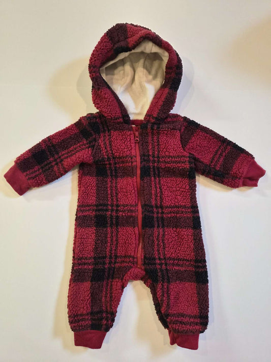 0-3M Baby Fleece Plaid One-Piece Bunting Suit, Kids 3 Month (0-3M)