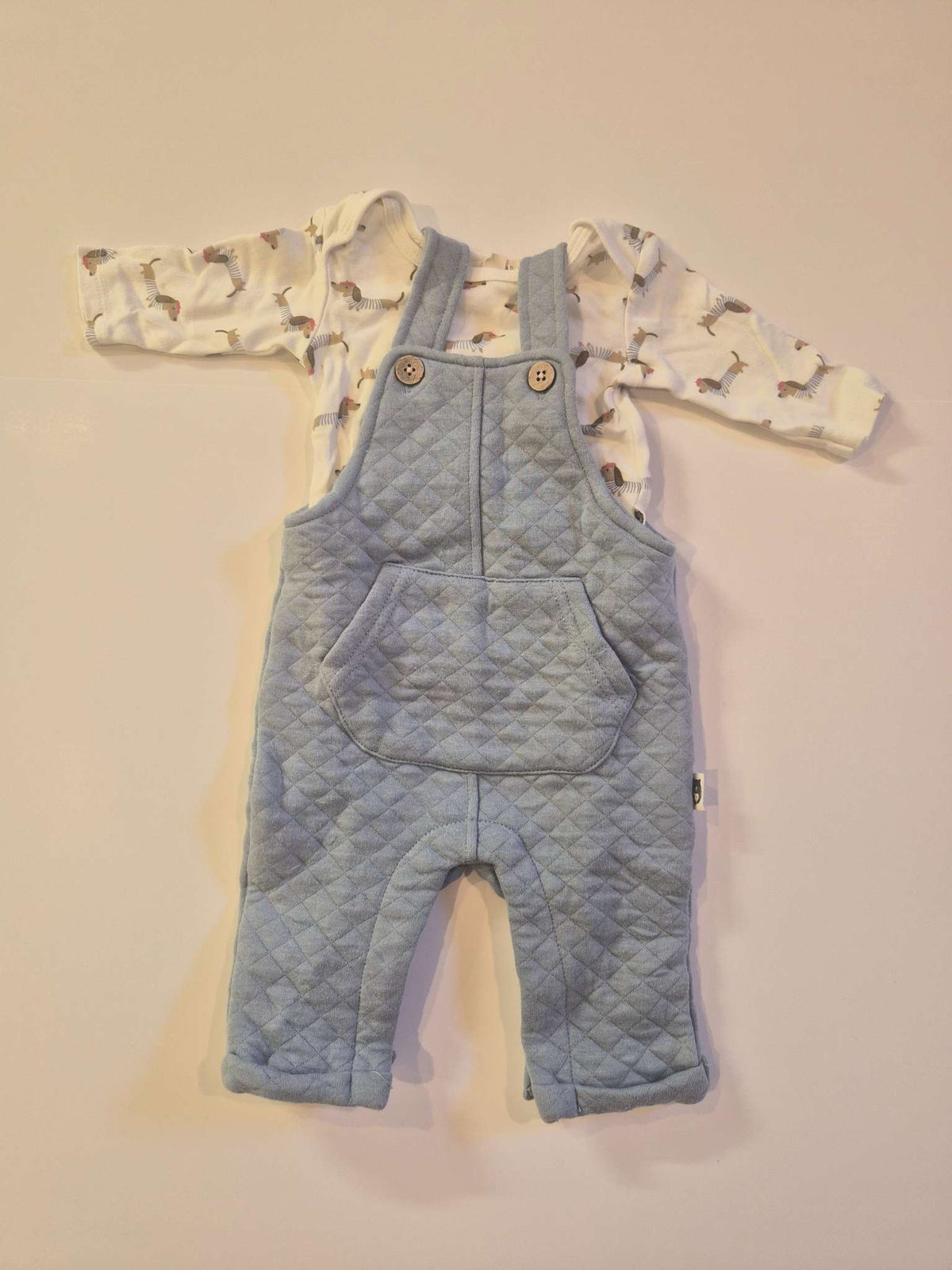 3M Baby Boy Quilted Blue Overalls and Dachshund Print Bodysuit Set, Kids 3 Month (0-3M)