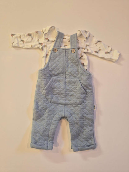 3M Baby Boy Quilted Blue Overalls and Dachshund Print Bodysuit Set, Kids 3 Month (0-3M)
