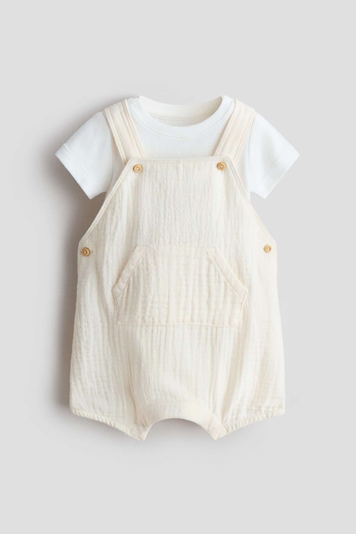 NB 1-2M beige shortall and bodysuit outfit set, Kids Newborn