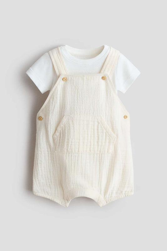 NB 1-2M beige shortall and bodysuit outfit set, Kids Newborn