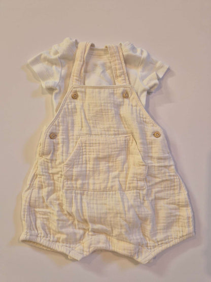 NB 1-2M beige shortall and bodysuit outfit set, Kids Newborn
