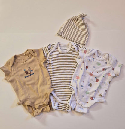 0-3M Body suit and hat 4-piece set, Kids 3 Month (0-3M)