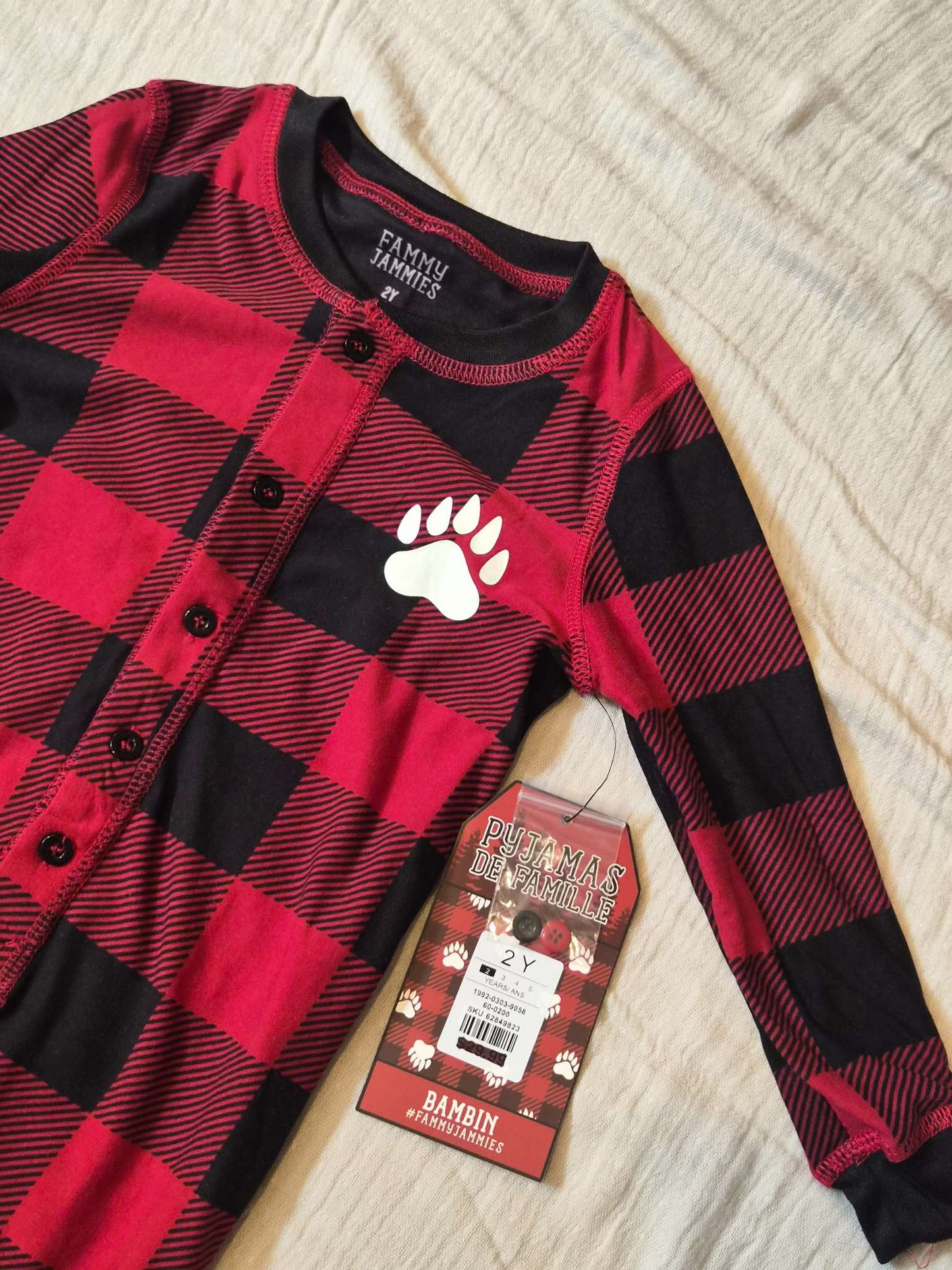 2Y NWT Fammy Jammies Urban Planet Toddler Red Buffalo Plaid Bear Paw Pajama Union Suit, Kids 2T