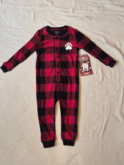 2Y NWT Fammy Jammies Urban Planet Toddler Red Buffalo Plaid Bear Paw Pajama Union Suit, Kids 2T