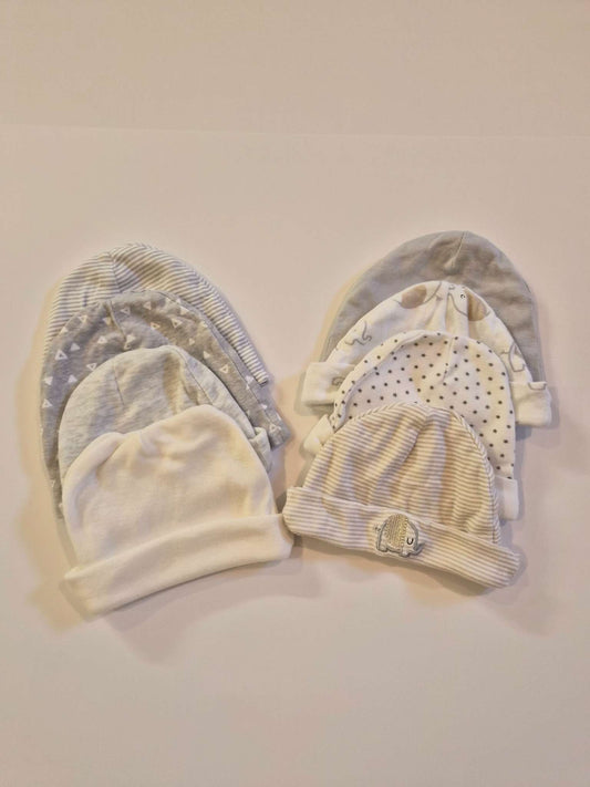 Lot of 8 Newborn Hats in Neutral Colors