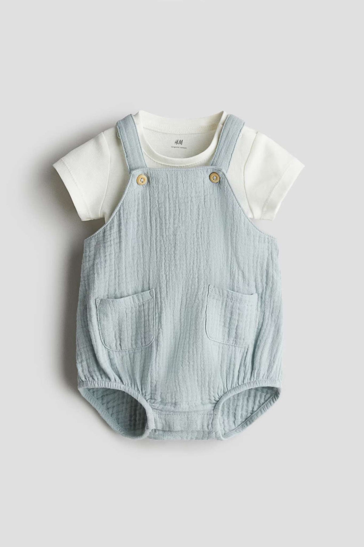 2-4M Light dusty blue 2-piece set romper and body suit, Kids 6 Month (3-6M)