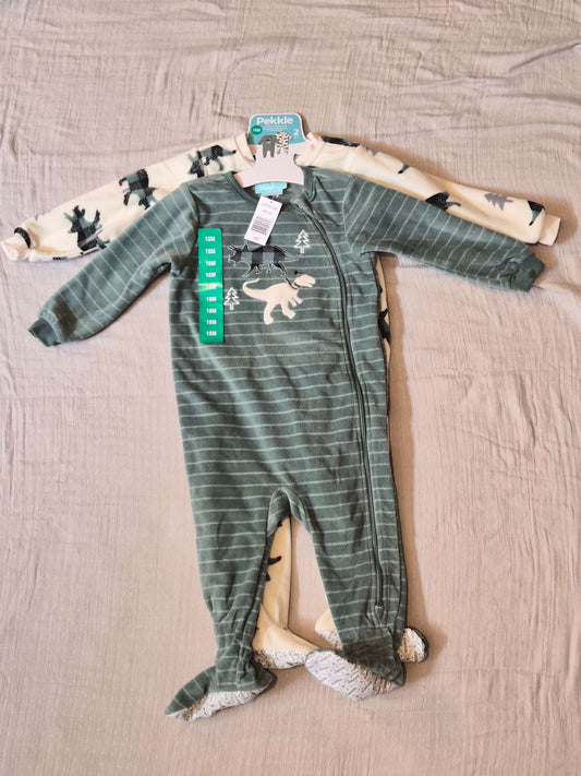 18M  NWT Pekkle Dinosaur Cotton Footed Sleepers 2-Pack, Kids 18 Month (12-18M)