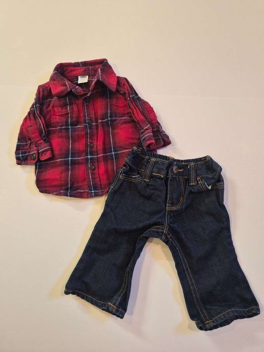 0-3M Plaid Flannel and Denim 2-Piece Set, Kids 3 Month (0-3M)