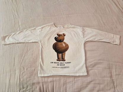 Size 3-4 Years (104 cm) - Zara Kids Off-White "Un-Bear-Ably Funny" Long Sleeve Shirt, Kids 3T