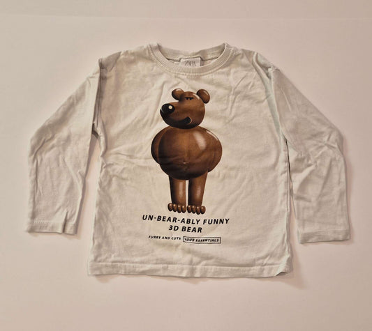 Size 3-4 Years (104 cm) - Zara Kids Off-White "Un-Bear-Ably Funny" Long Sleeve Shirt, Kids 3T