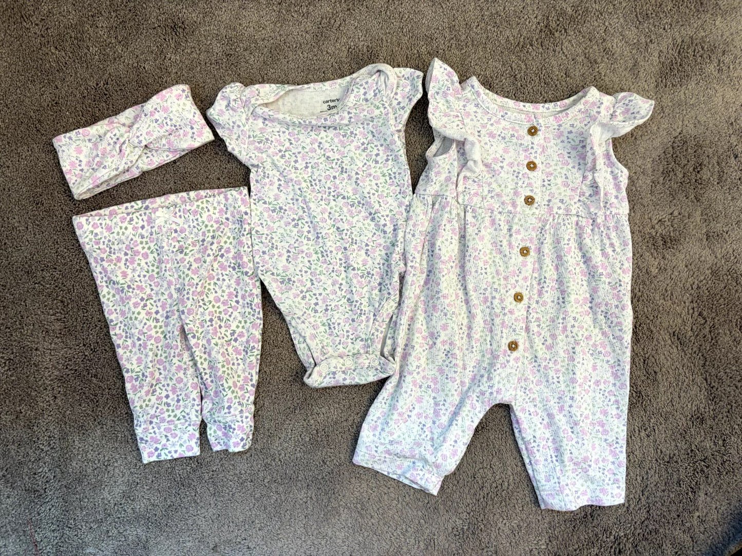 Carter's Clothing Bundle - 4 piece Lavender floral (3 m), Kids 3 Month (0-3M)
