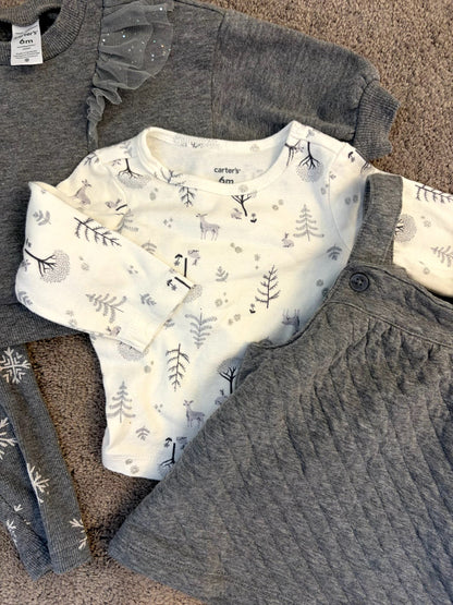 Winter Carter's clothing bundle (grey snowflake and woodland motif, 6 months), Kids 6 Month (3-6M)