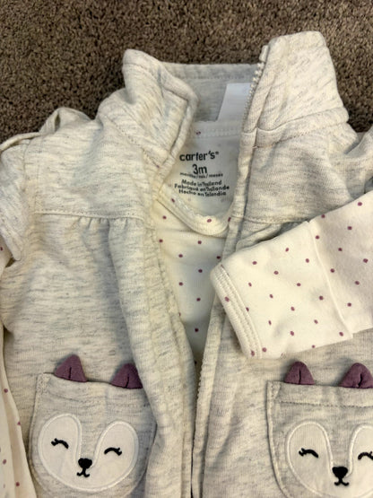 Carter's outfit set -- vest, onesie and pants - fox themed 0-3 month, Kids 3 Month (0-3M)