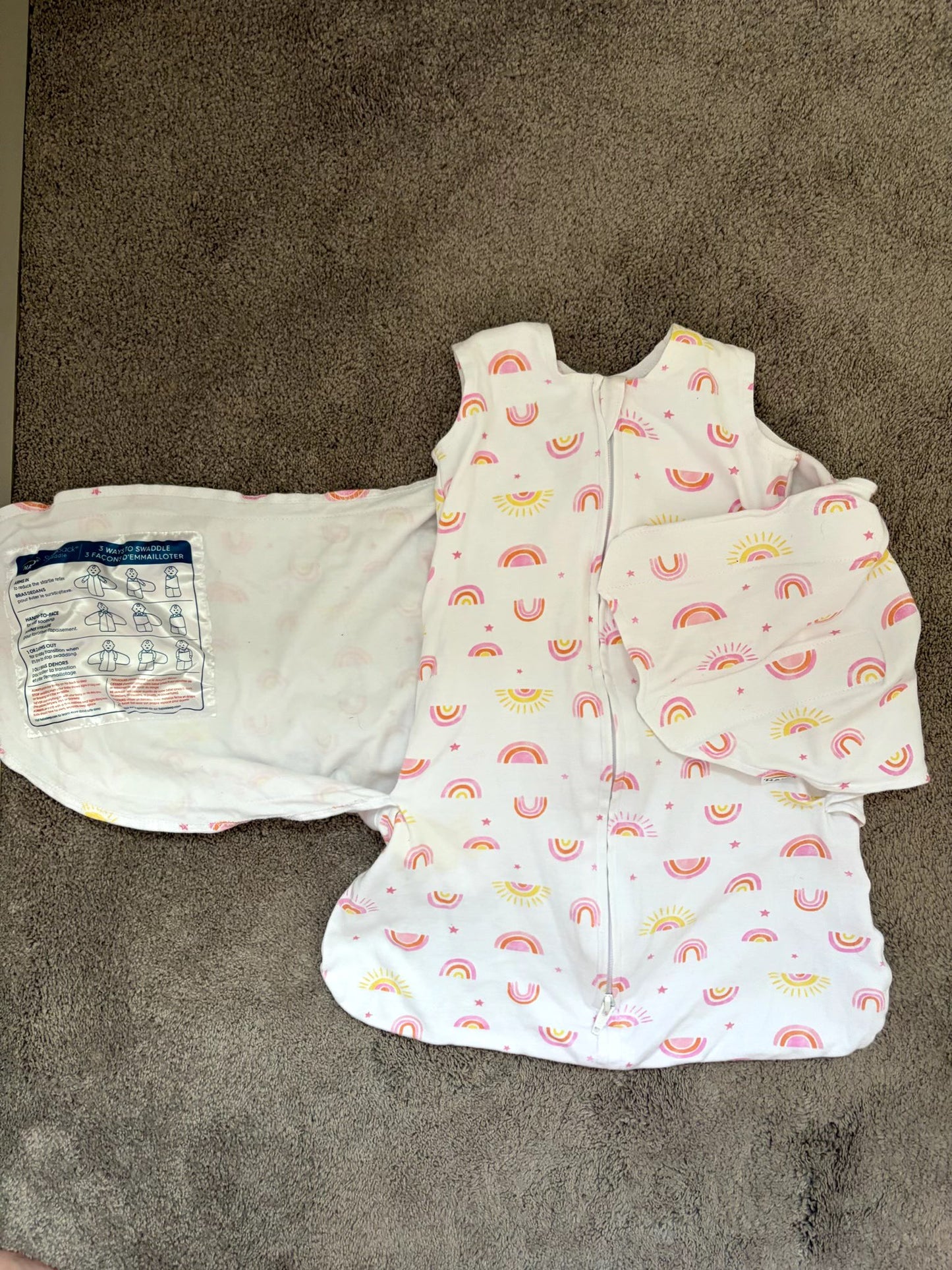 Halo sleepsack swaddle with velcro (birth/newborn for 0-3 m), rainbow pattern , 0-3 Months (Newborn)