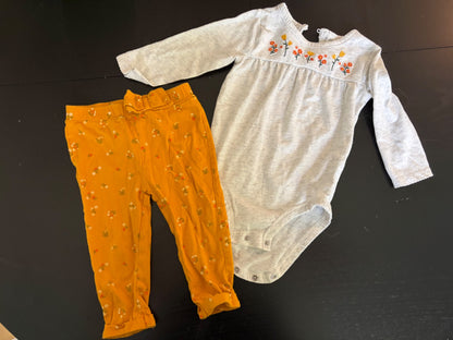 Carter's yellow grey floral outfit (girls, 6-9 month) , Kids 9 Month (6-9M)