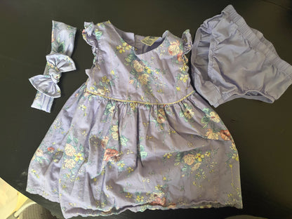 Carter's Baby B'gosh Lavender floral dress set with bloomers and bow (12 m), Kids 12 Month (9-12M)